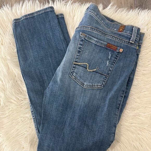 7 For All Mankind Josefina Skinny Boyfriend Blue Jeans Size 29 - Picture 1 of 10